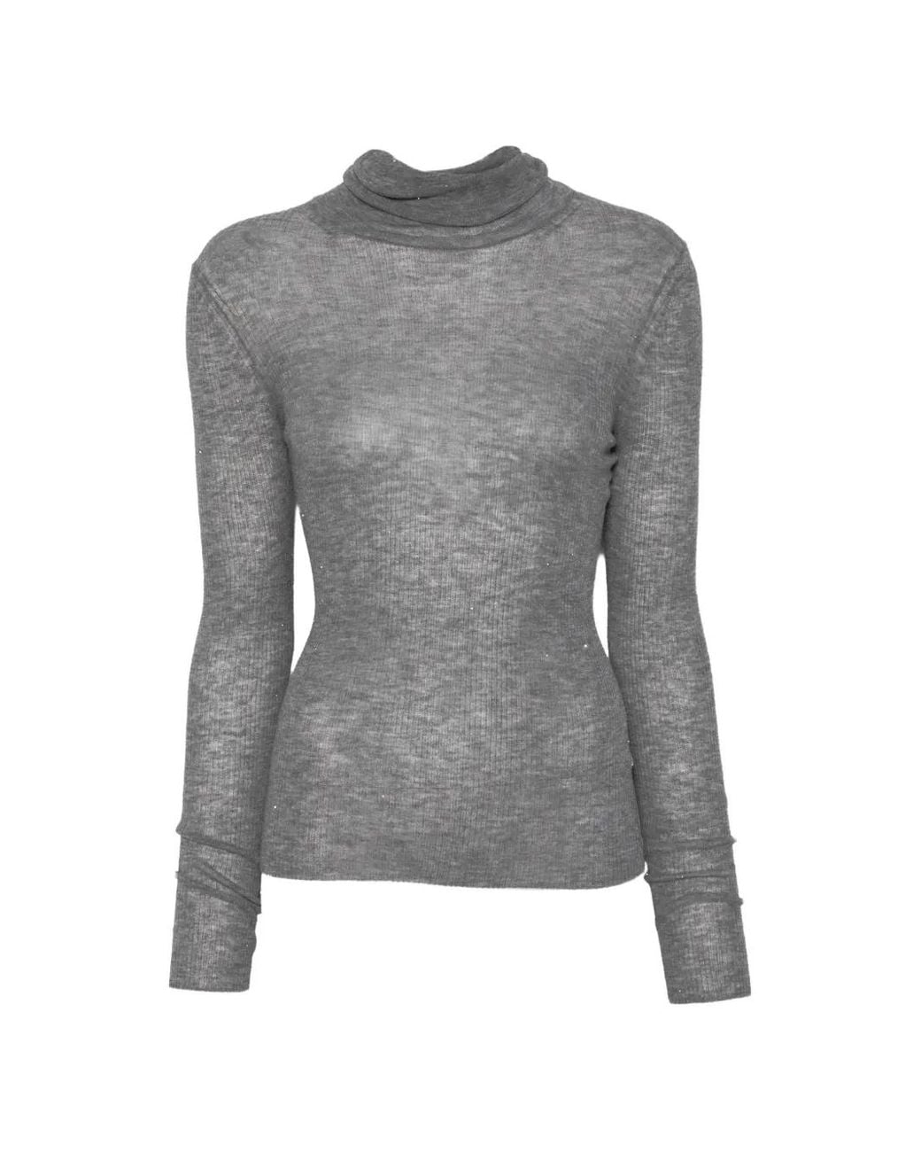 ELEH Gray Ribbed Sequin-Embellished Sweater