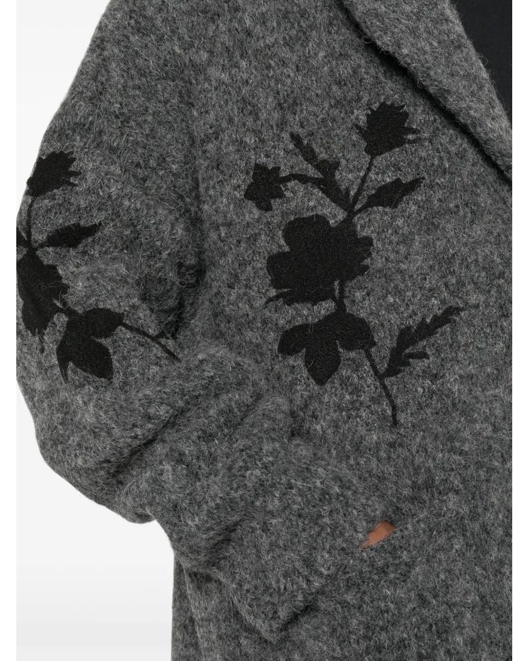 Semicouture Gray Floral-Intarsia Notched-Lapels Coat