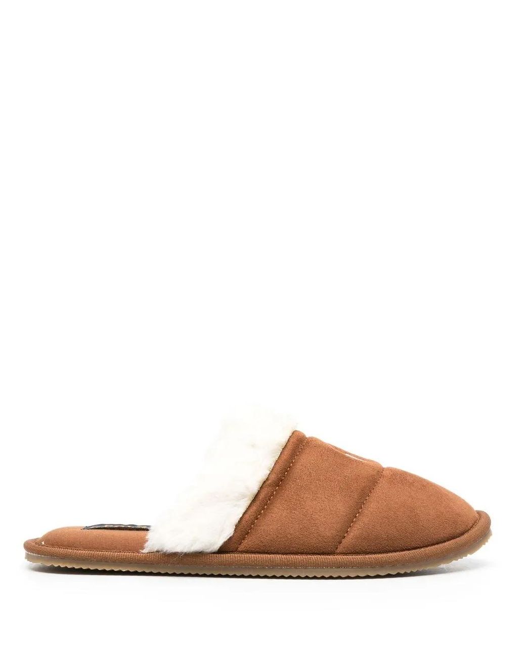 Polo Ralph Lauren Brown Embroidered-Logo Faux-Fur Slippers