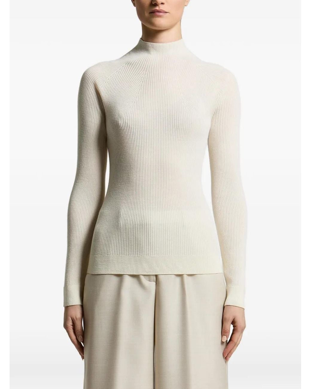 Peserico White Ribbed-Knit High-Neck Sweater