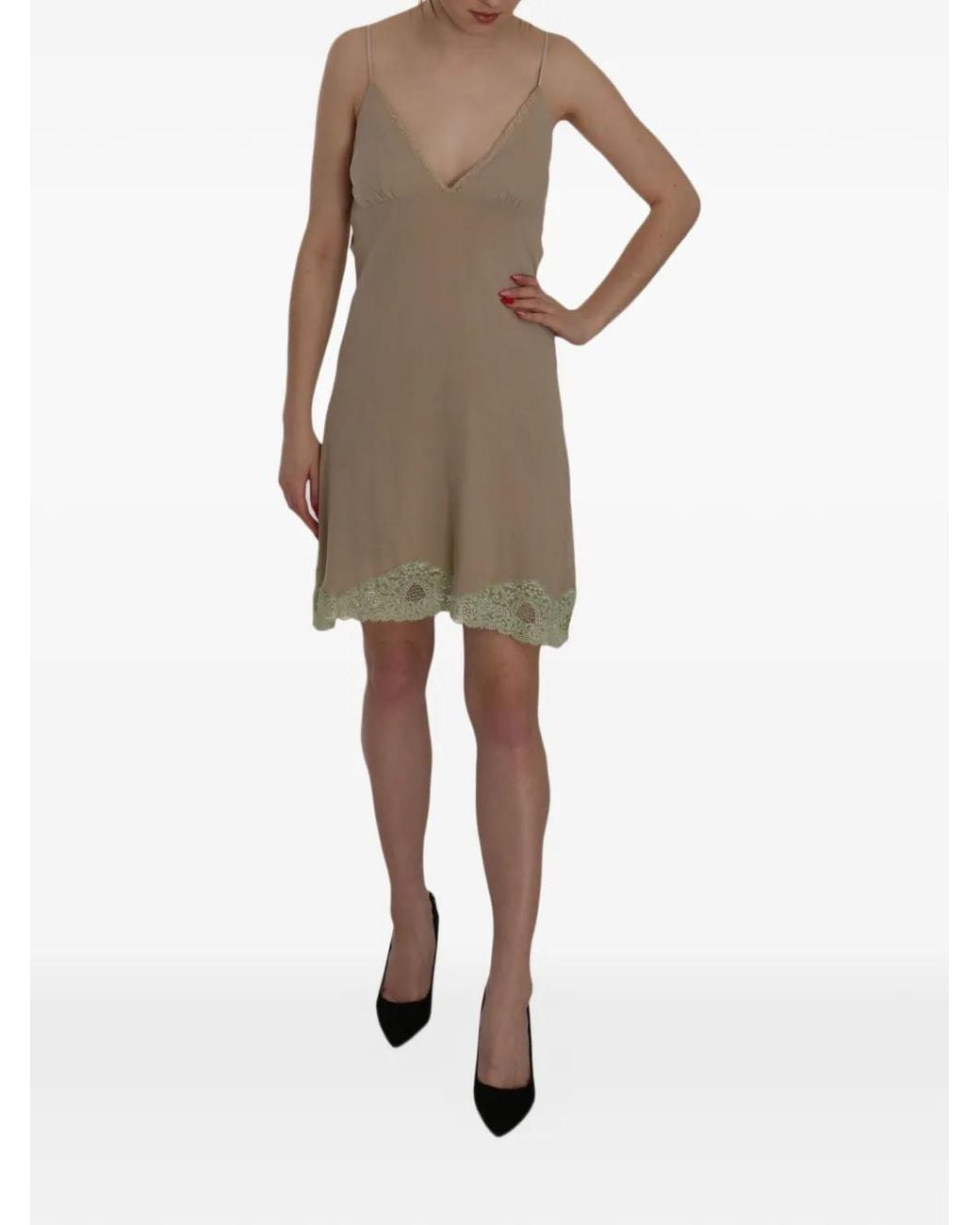 Pink Memories Natural Lace-Trim Spaghetti-Strap Mini Dress