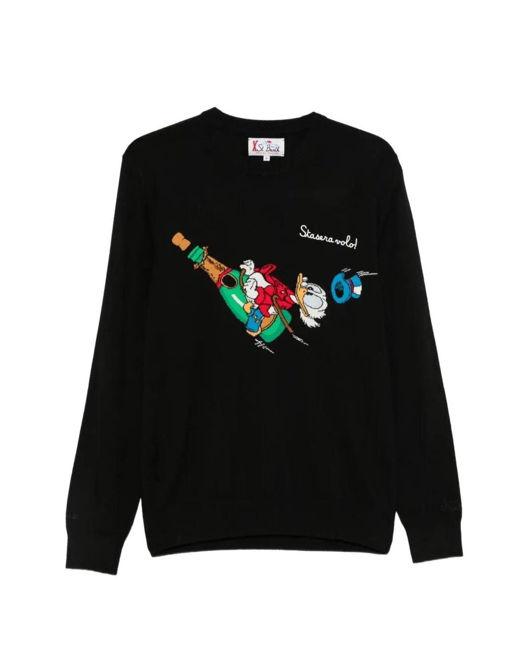 Mc2 Saint Barth Black Graphic-Intarsia Crew-Neck Sweater for men