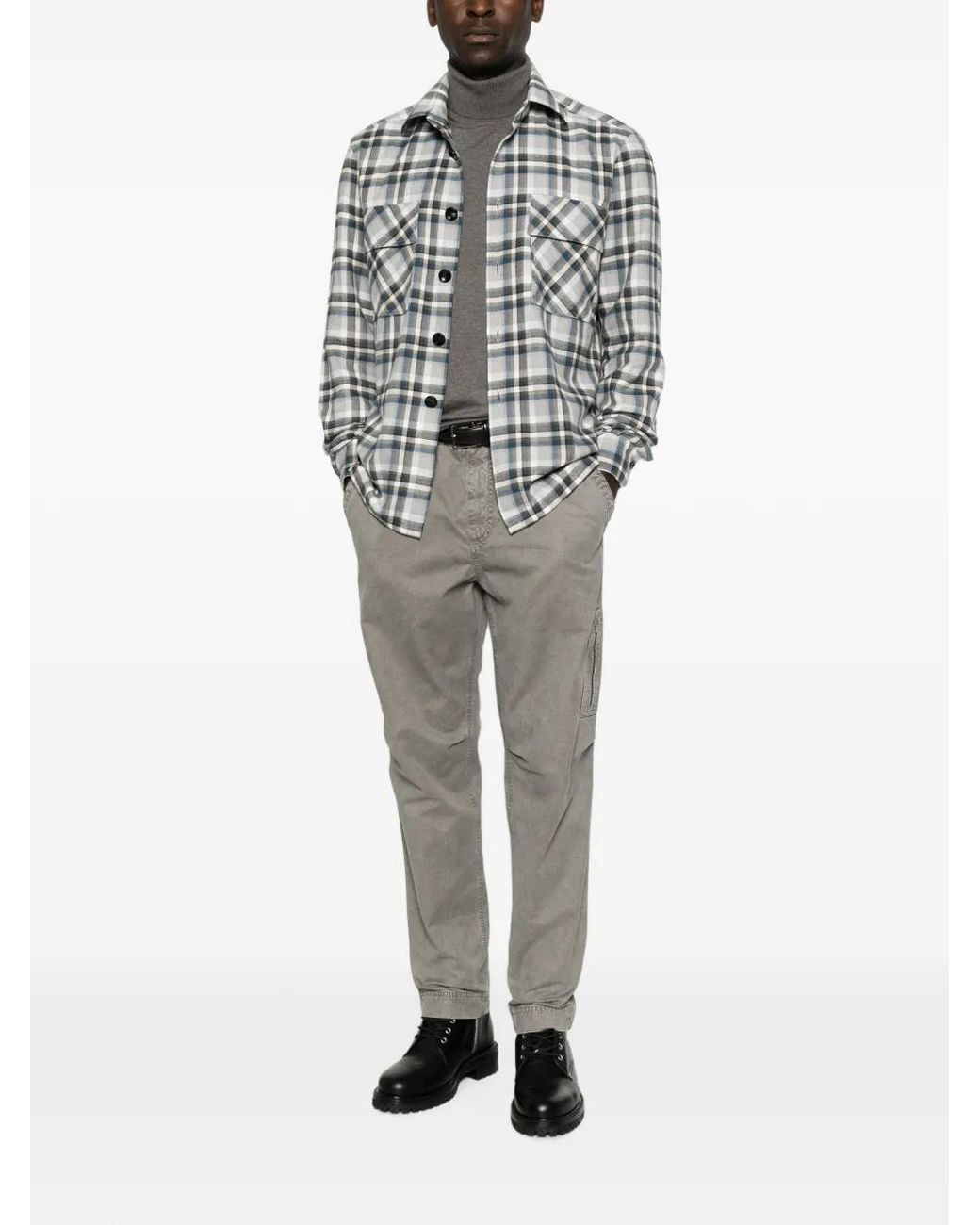 Kiton White Check-Pattern Button-Up Shirt for men