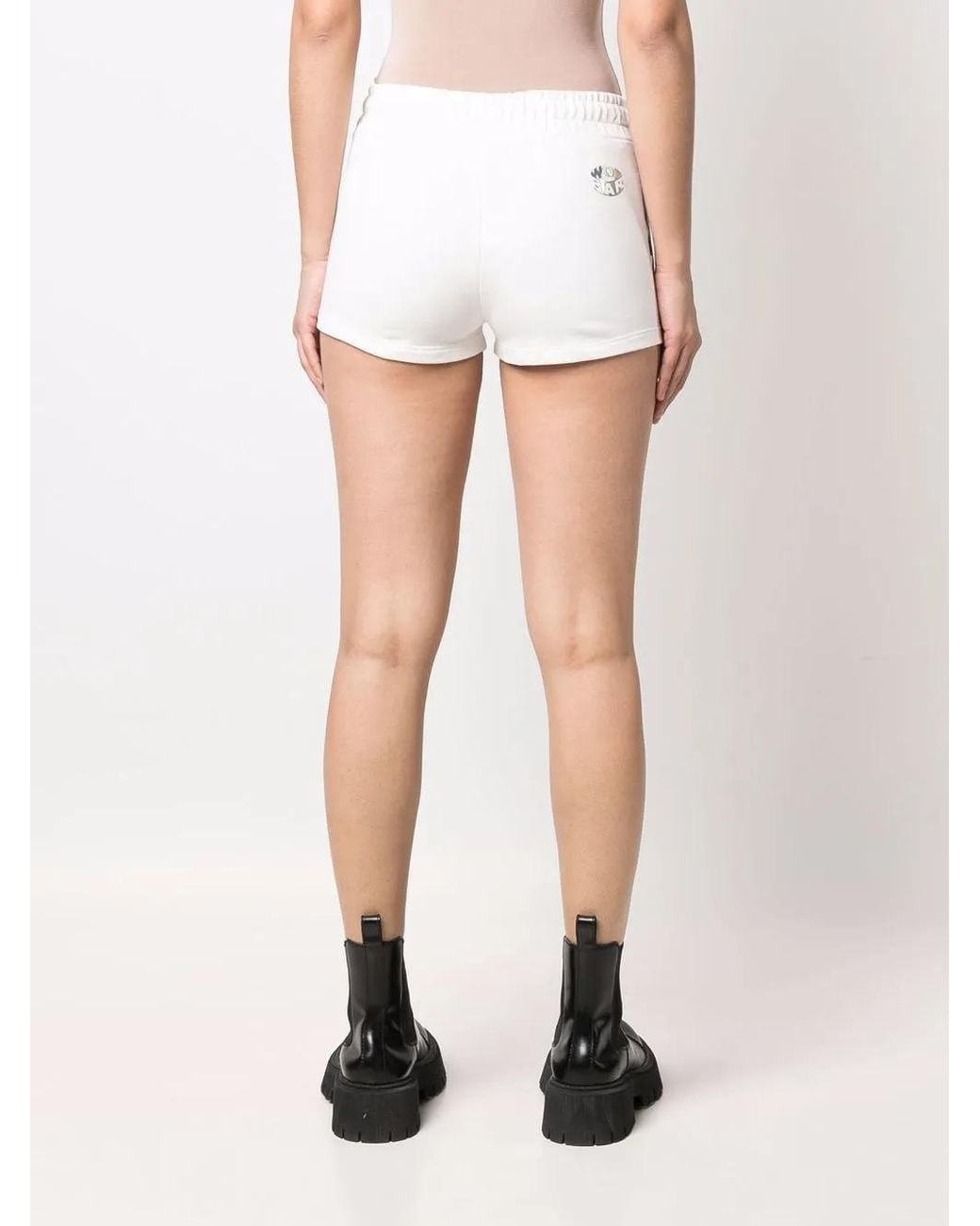 Barrow White Logo-Print Mini Shorts