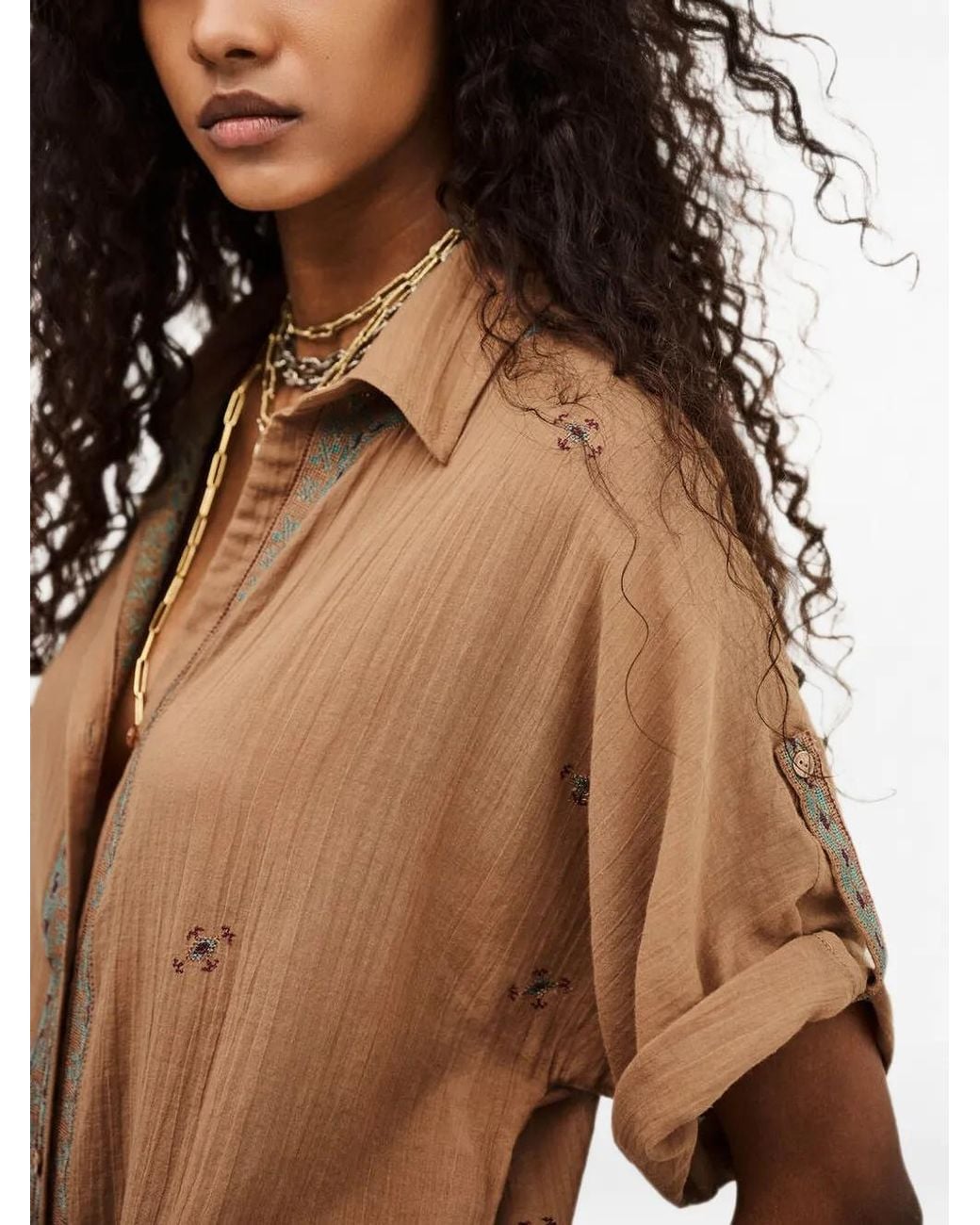 Ba&sh Brown Daela Embroidered Oversized Shirt