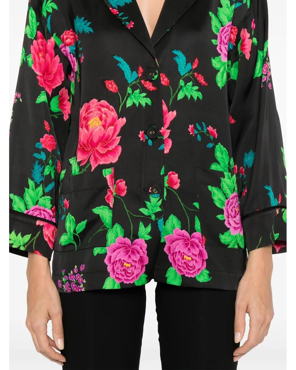 Nissa Green Floral-Print Shirt