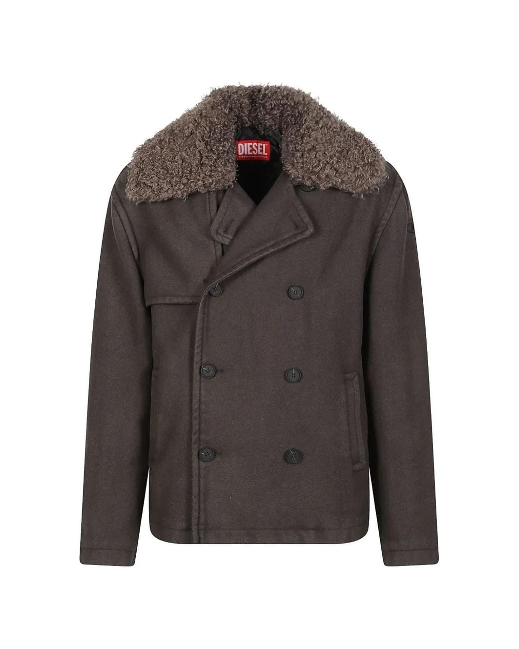 DIESEL Gray Shearling-Collar Double-Breasted Jacket for men