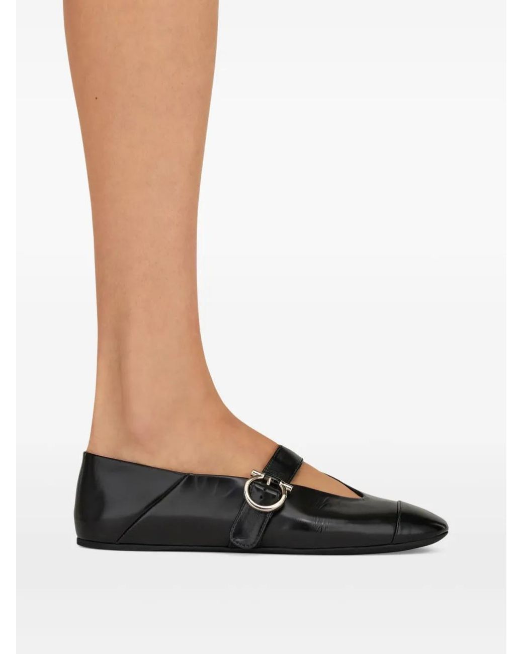 Ferragamo Black Gancini Buckle Ballet Flats