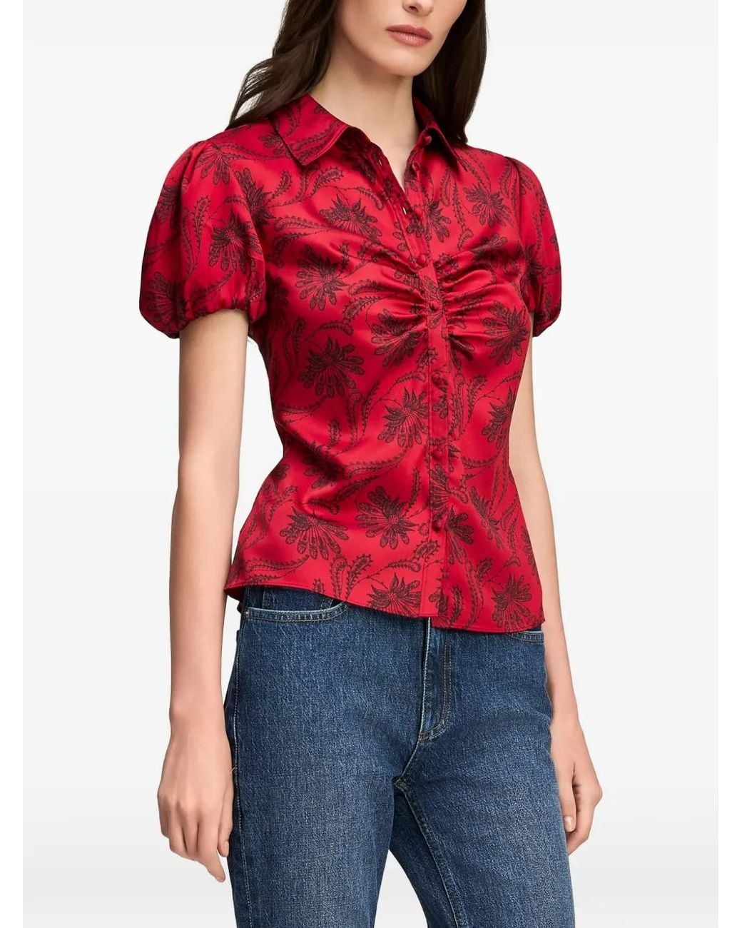 Cinq À Sept Red Solange Paisley Fan Top