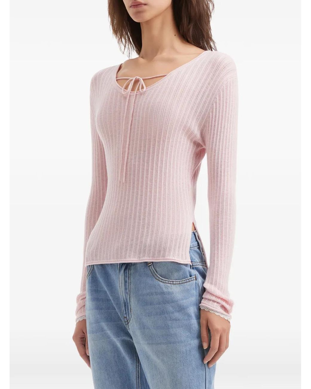 B+ AB Pink Tie Ribbed Top