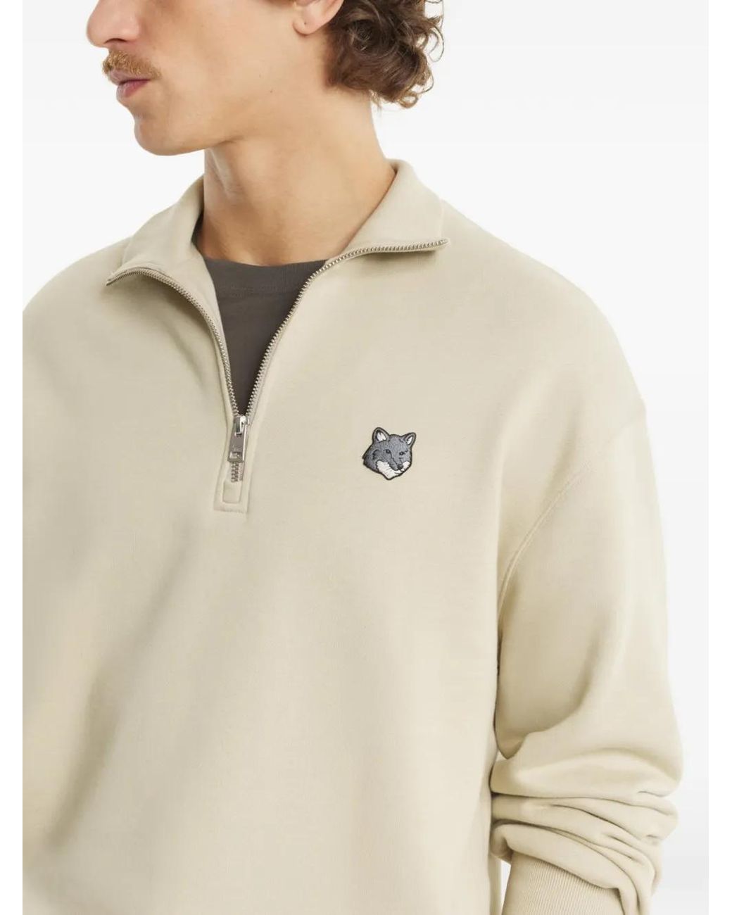 Maison Kitsuné Natural Maison Kitsuné Fox Head Comfort Half Zip Sweatshirt for men