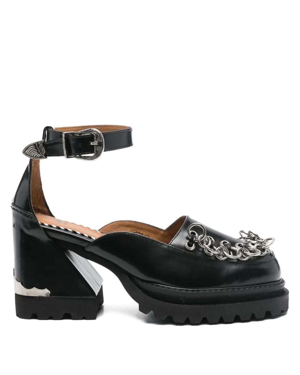 Toga Black 80Mm Chain-Detail Ankle-Strap Pumps