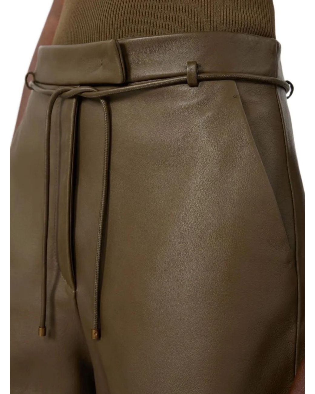 Max Mara Green Nappa Leather Shorts