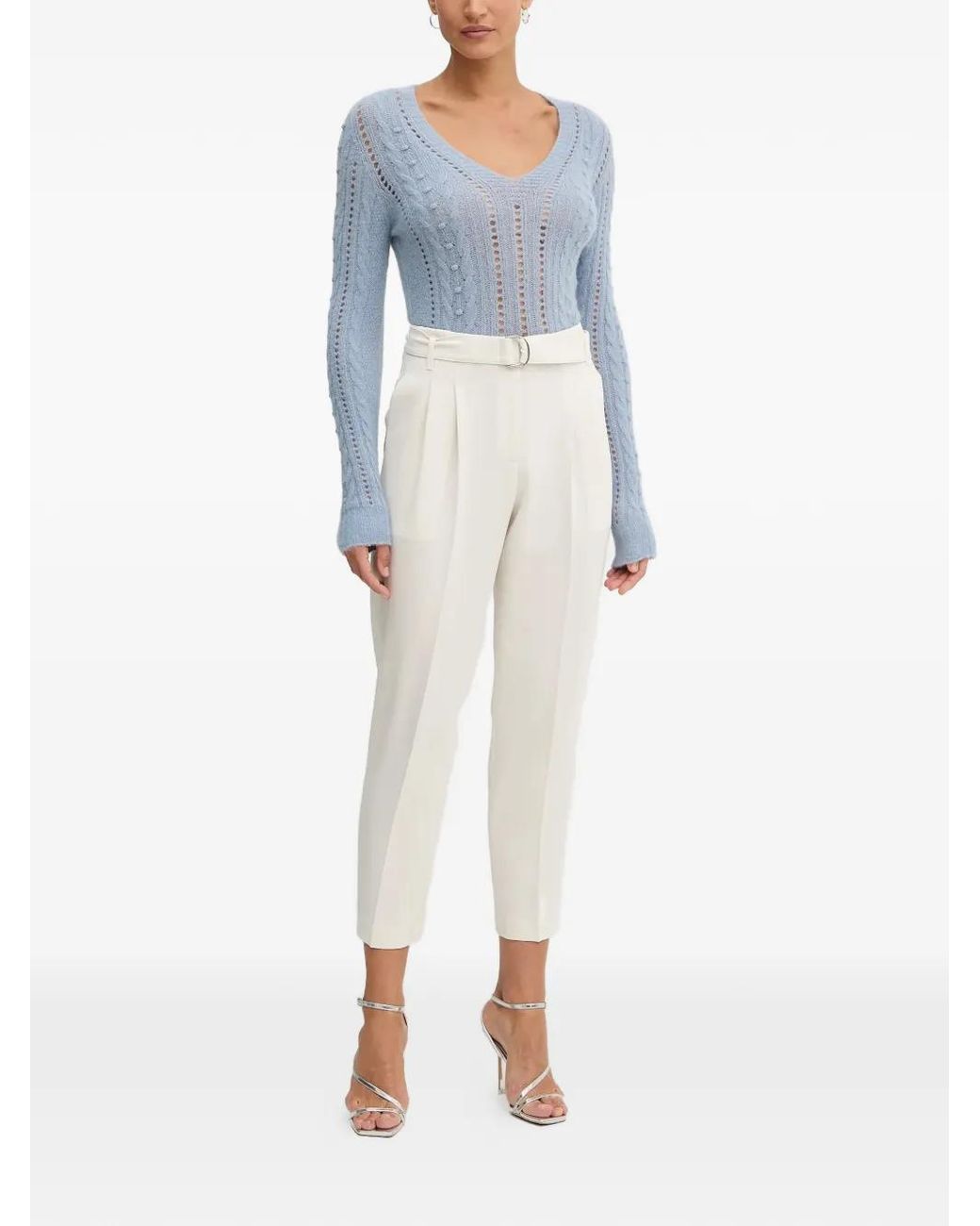 Twinset Blue Cable-Knit V-Neck Sweater