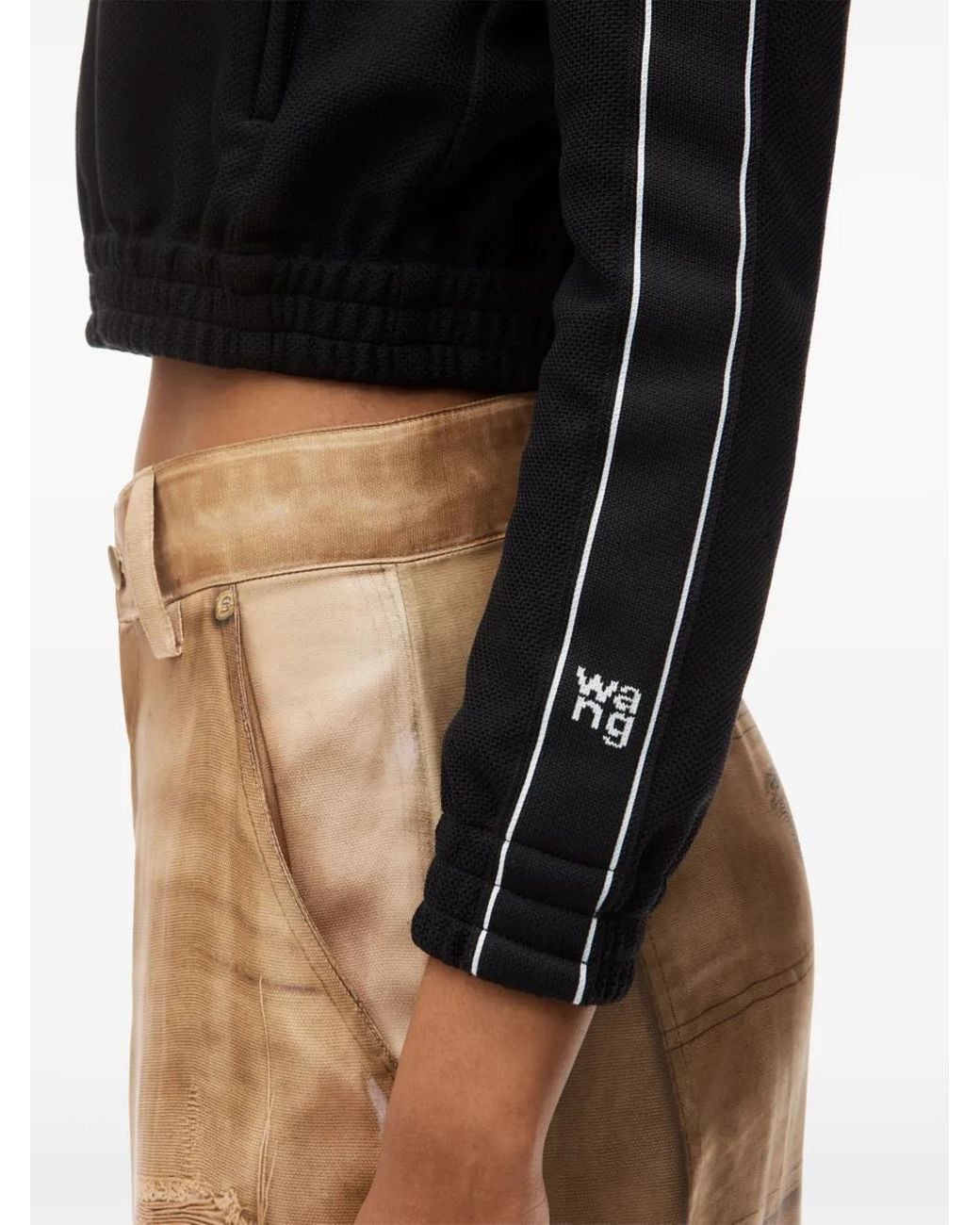 Alexander Wang Black Logo-Tape Cropped Track Jacket