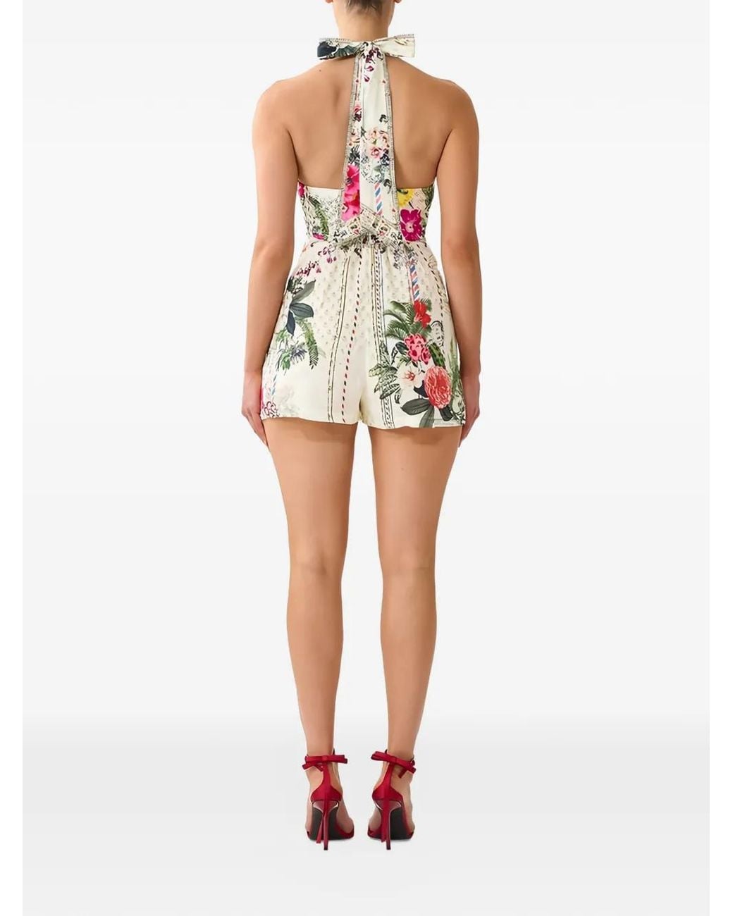 Camilla White Floral-Print Halterneck Playsuit