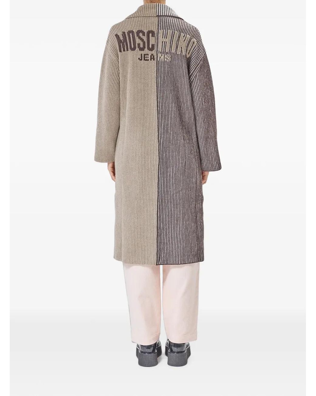 Moschino White Intarsia-Logo Ribbed Coat