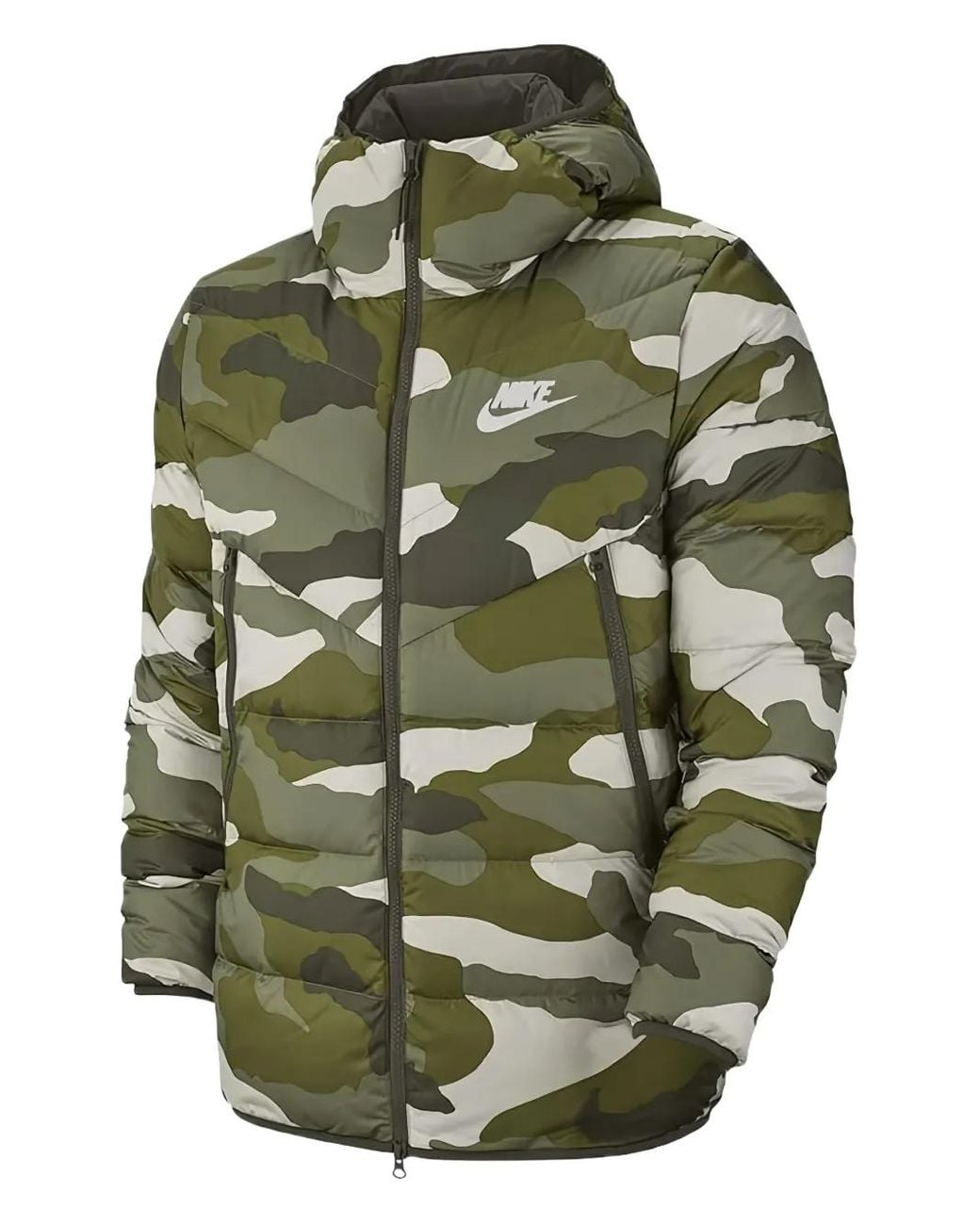 Nike Green Camouflage-Print Hooded Puffer Jacket for men