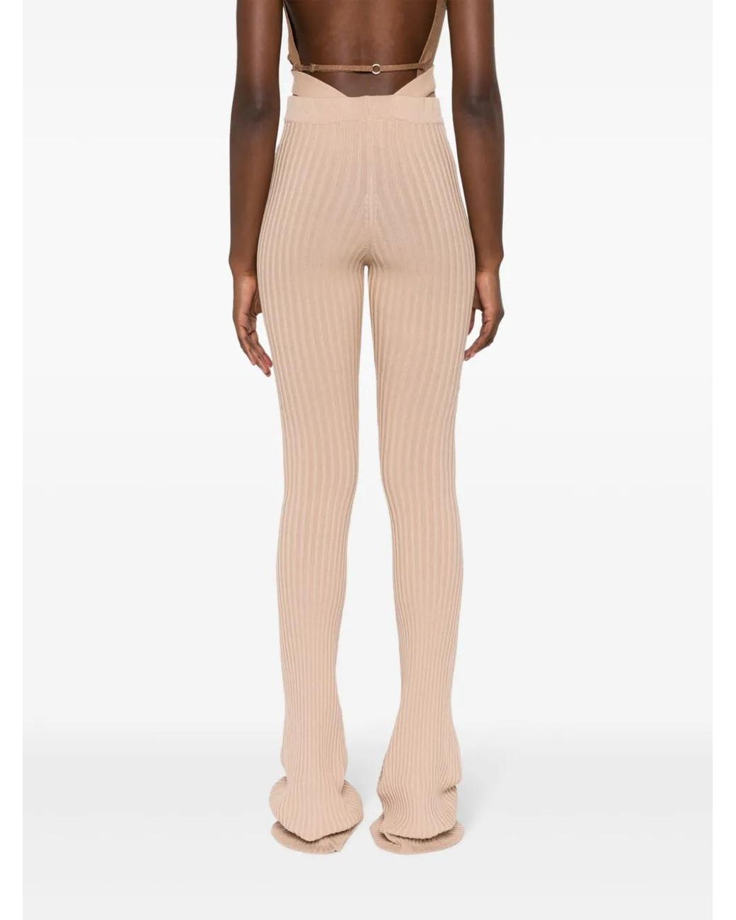 ANDREADAMO Natural Ribbed-Knit Flared Trousers
