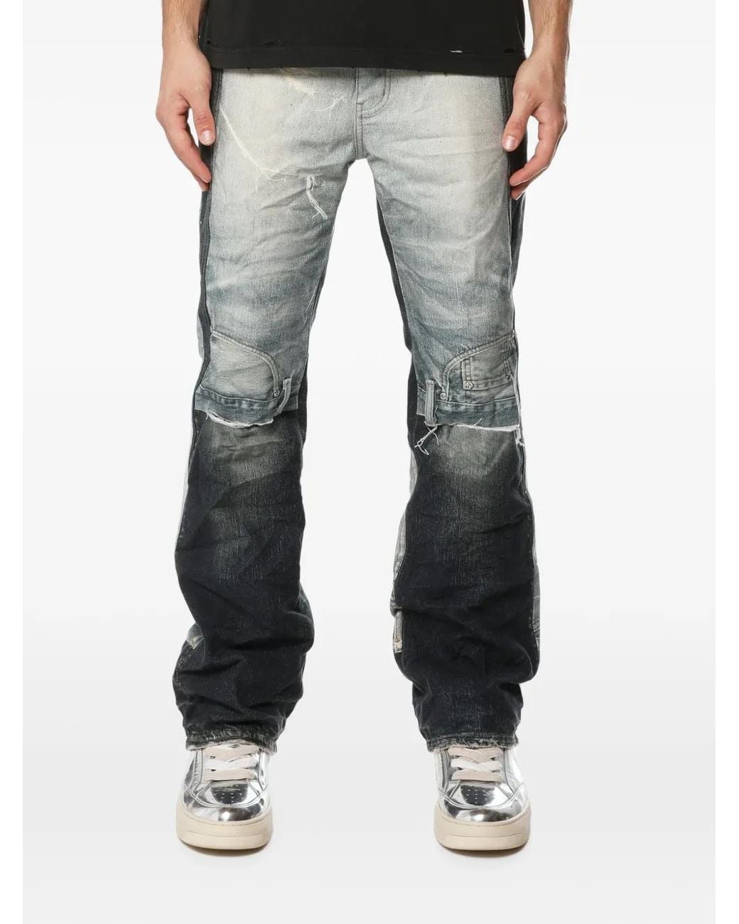 Purple Brand Blue Distressed Patchwork Jeans for men