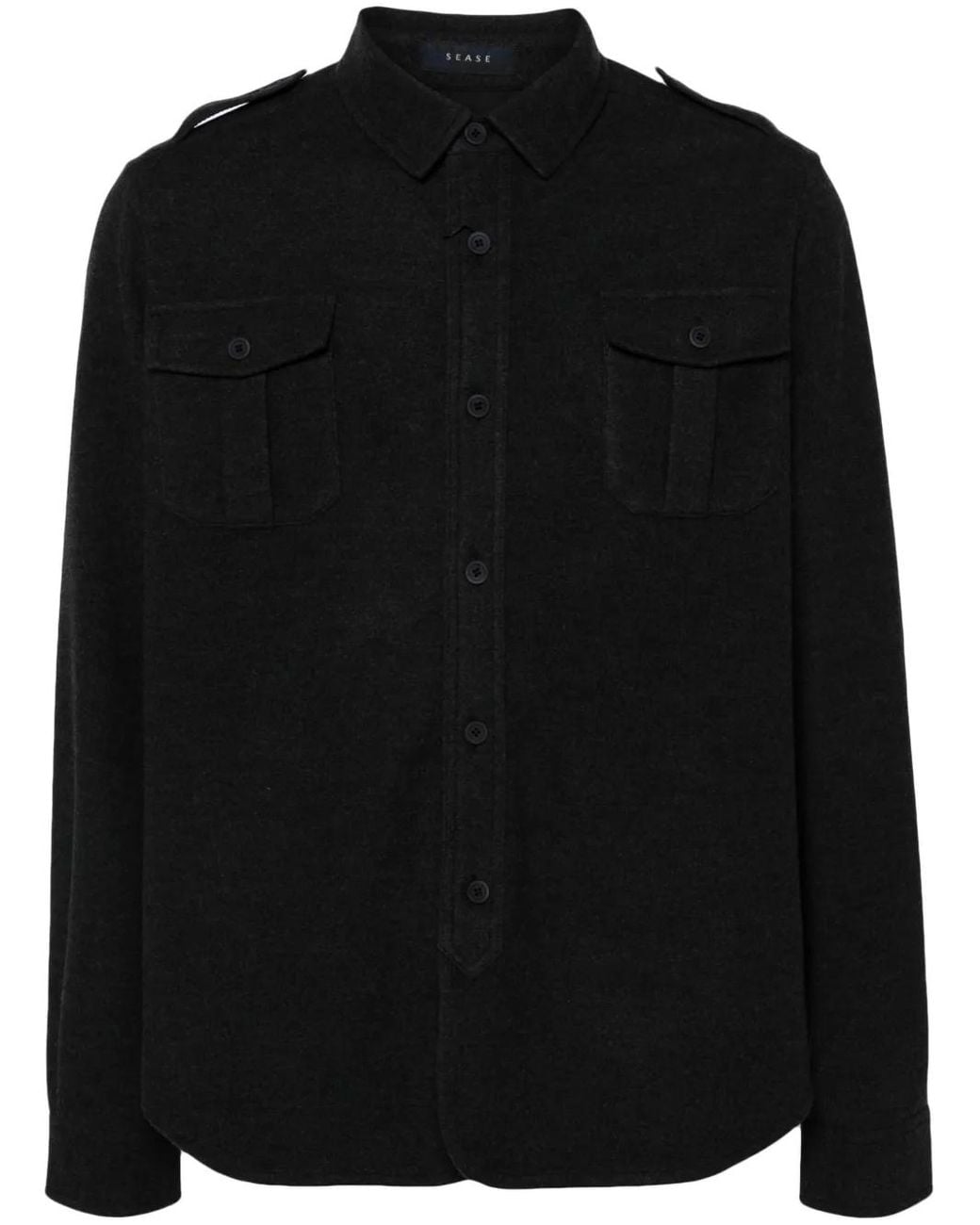 Sease Black Flannel Overshirt for men