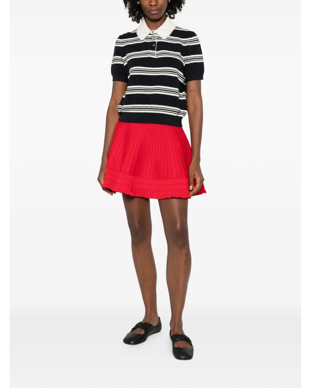 Maje Black Striped Polo With Rhinestone Collar