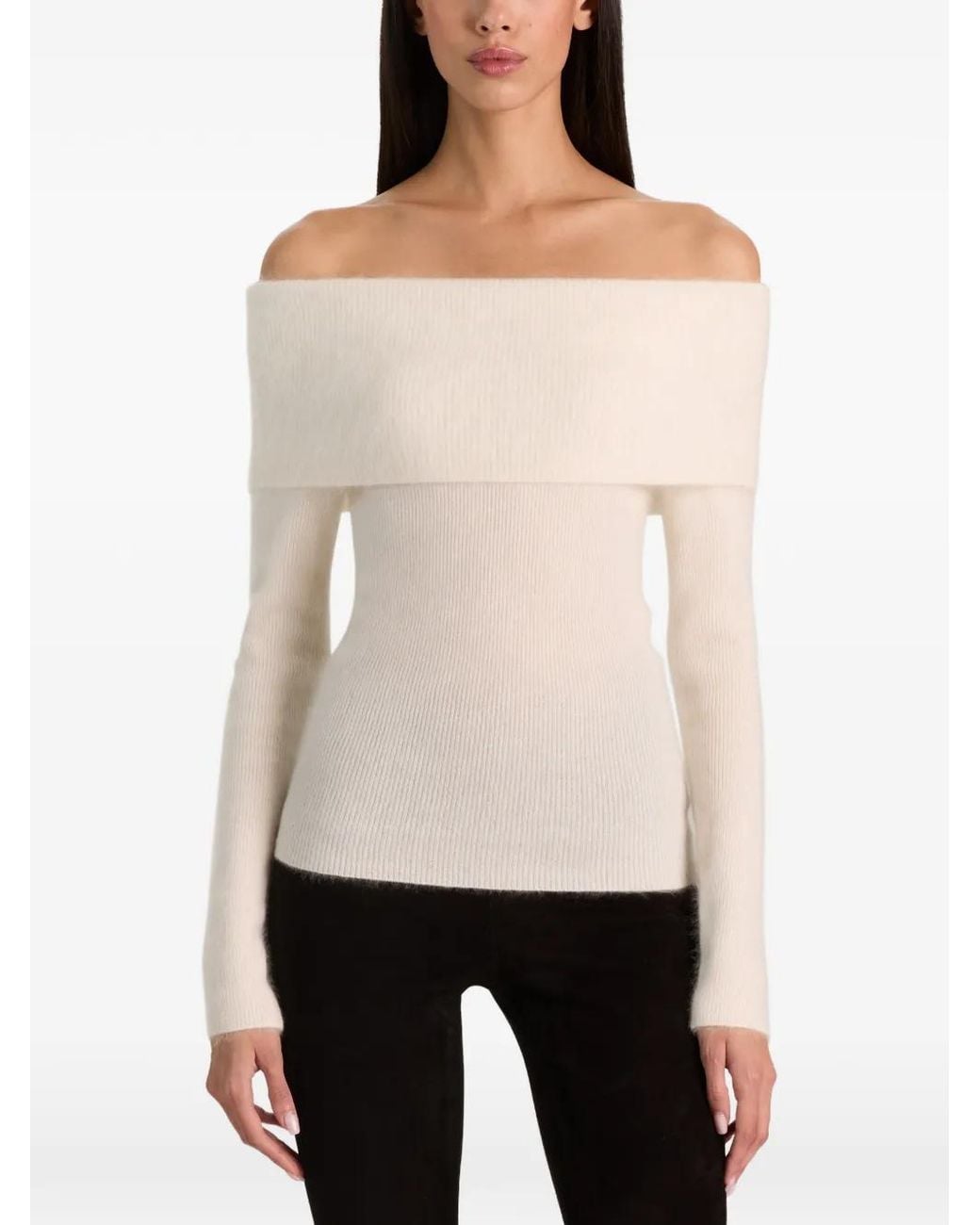 Alice + Olivia White Dolan Foldover-Top Sweater