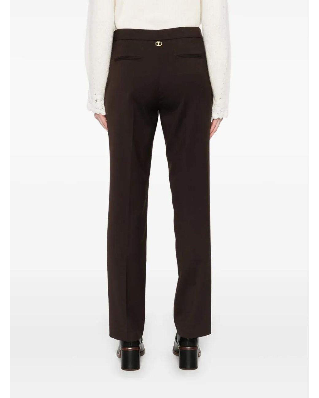 Twinset Brown Logo-Plaque Trousers