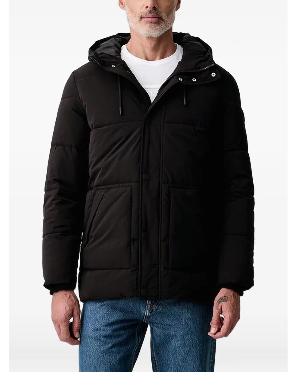 Guess Black Hooded Quilted Jacket for men