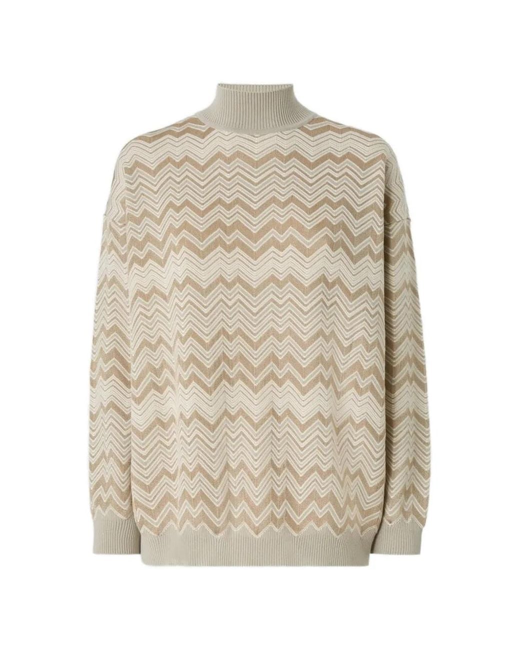 Missoni White Zig Zag Viscose And Wool Turtleneck Sweater