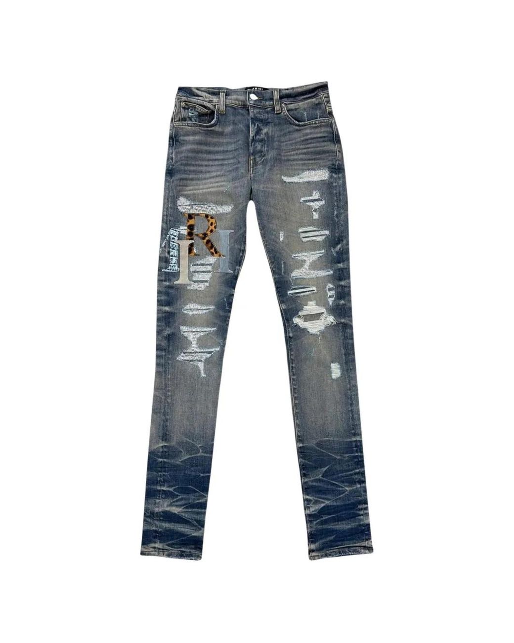 Amiri Blue Leather Logo Jeans for men