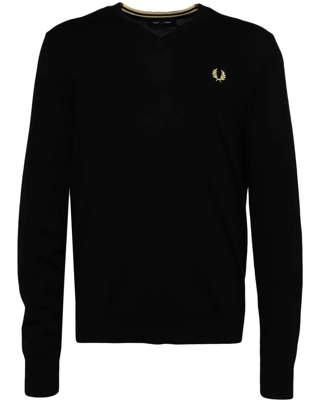 Fred Perry Black Logo-Embroidered V-Neck Jumper for men