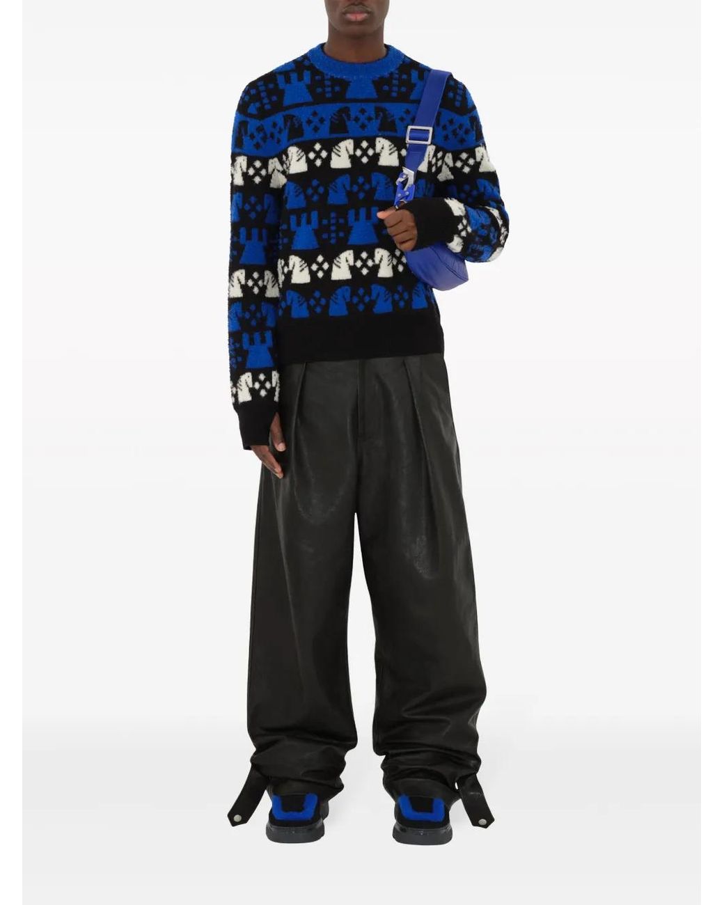Burberry Blue Chess Wool Blend Sweater for men