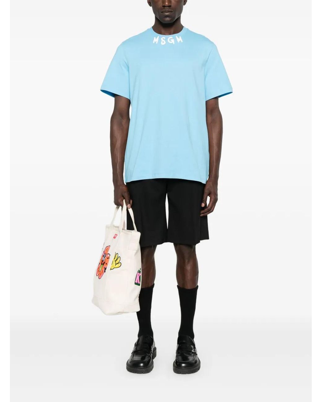 MSGM Blue T-shirt Logo for men