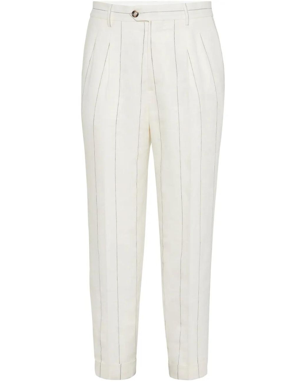 Brunello Cucinelli White Striped Trousers for men