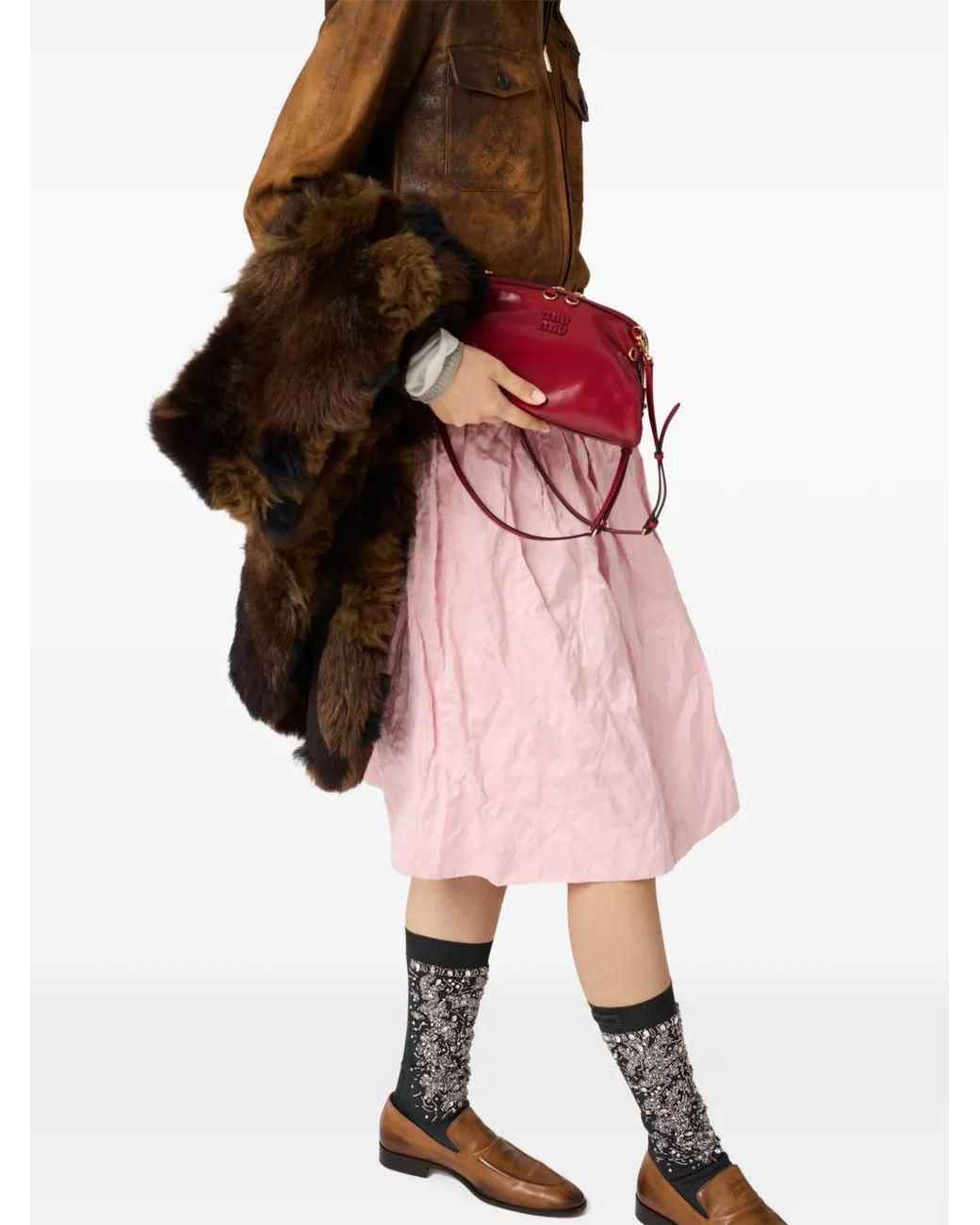 Miu Miu Pink A-Line Logo Midi Skirt