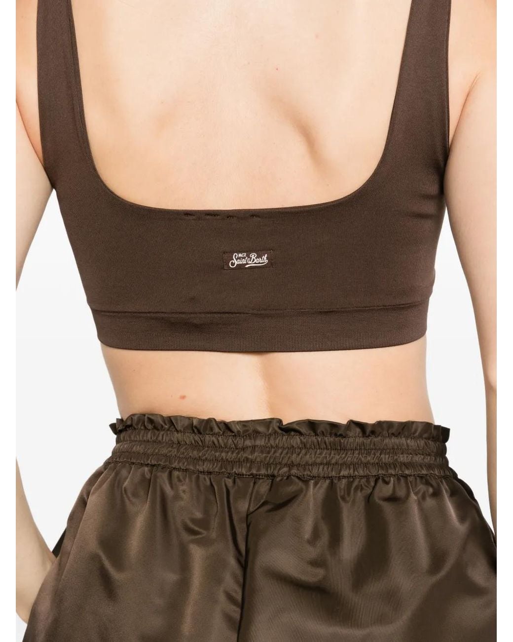 Mc2 Saint Barth Brown Logo-Patch Cropped Top