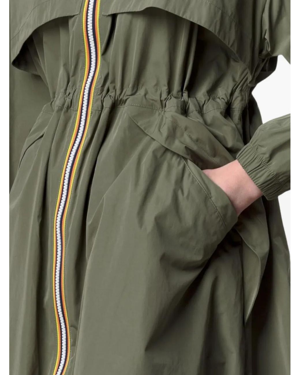K-Way Green Aube Memory Touch Drawstring Panelled Coat