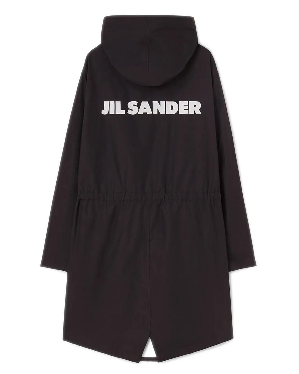 Jil Sander Black Long Cotton Parka With Hood And Logo Print for men
