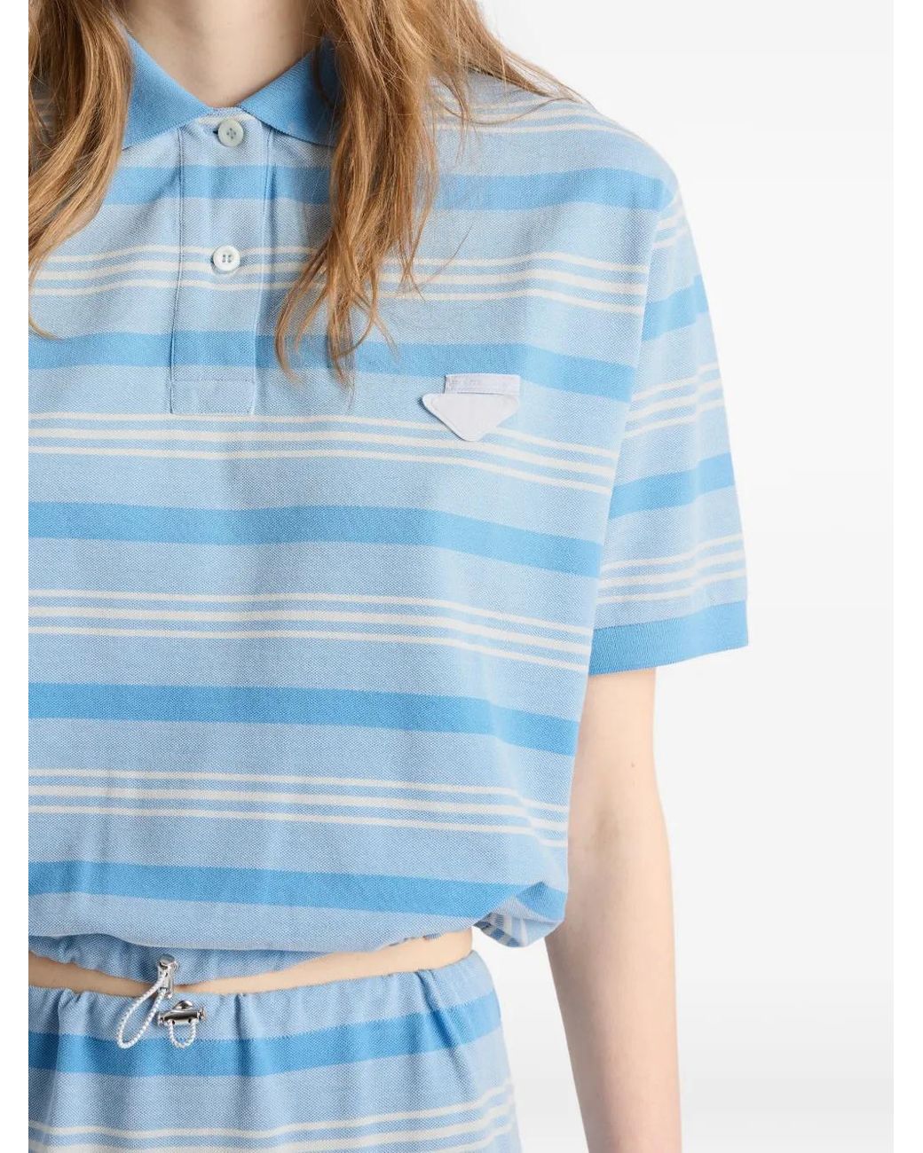Prada Blue Polo Shirt With Elasticized Drawstring Hem