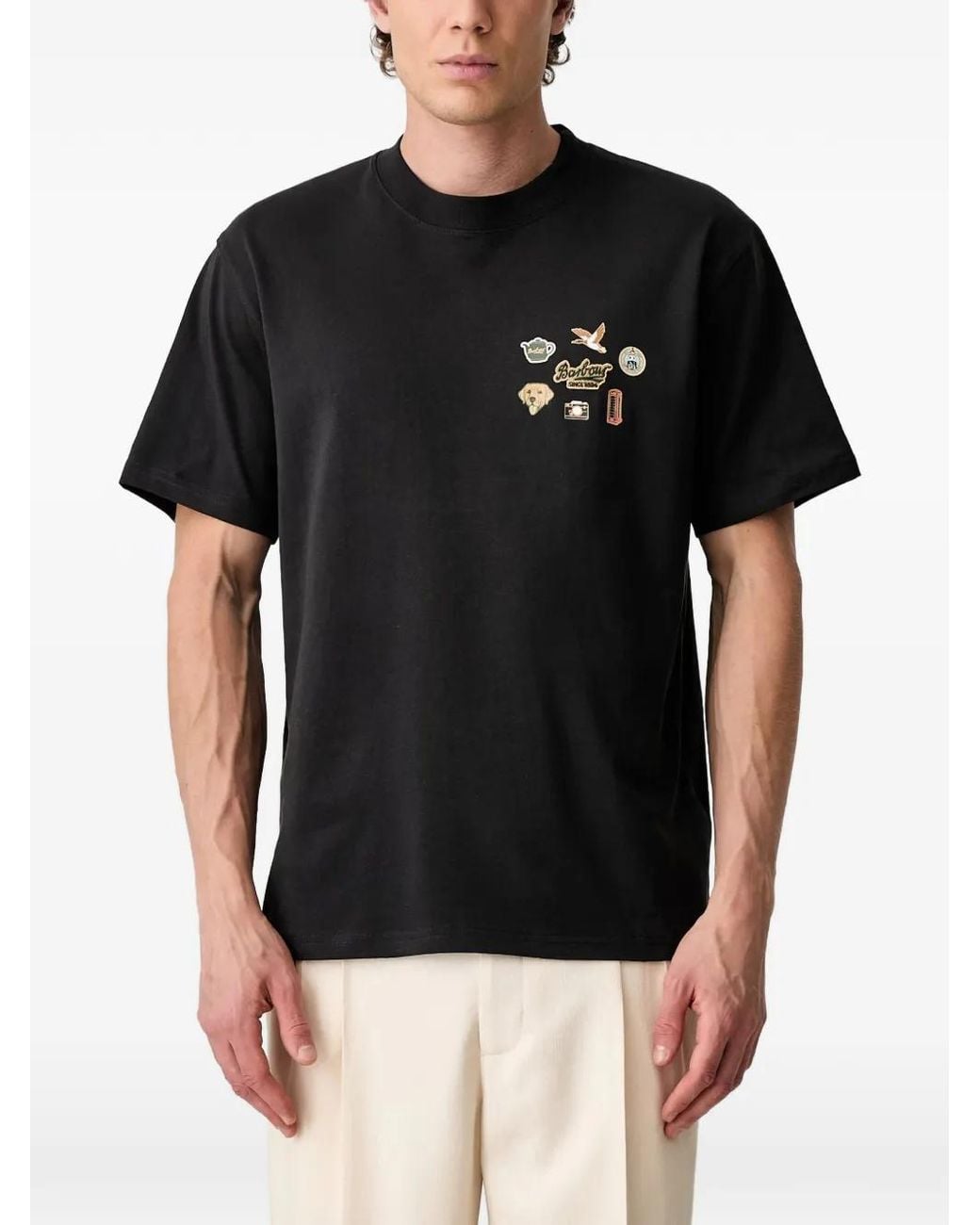 Barbour Black Pin Badge Graphic-Print T-Shirt for men