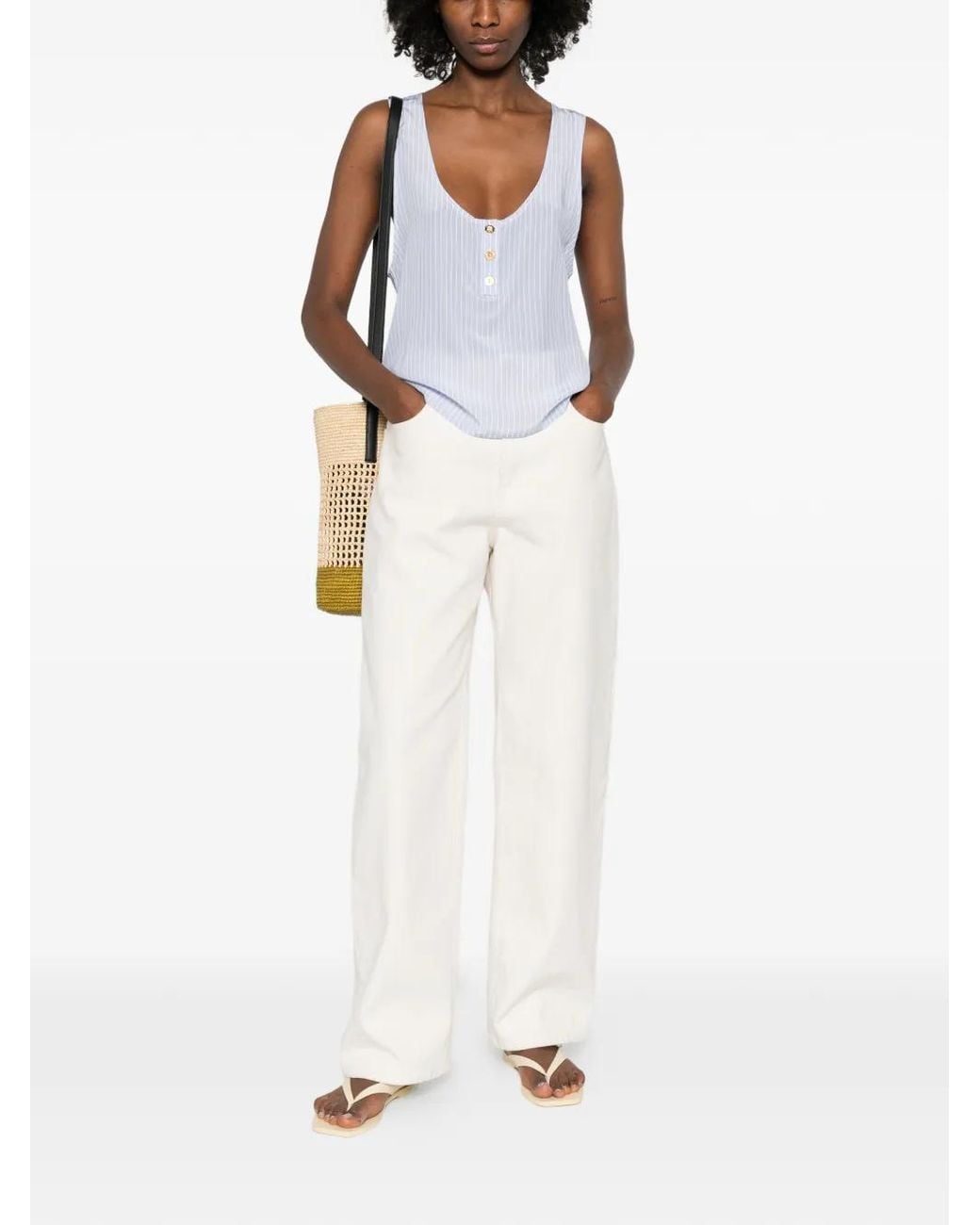 Franchise White Striped Button Top
