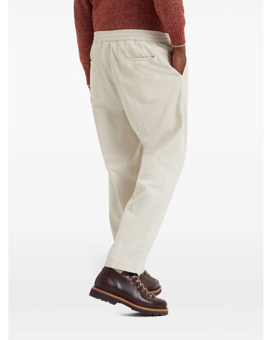 Brunello Cucinelli White Corduroy Cotton Trousers for men