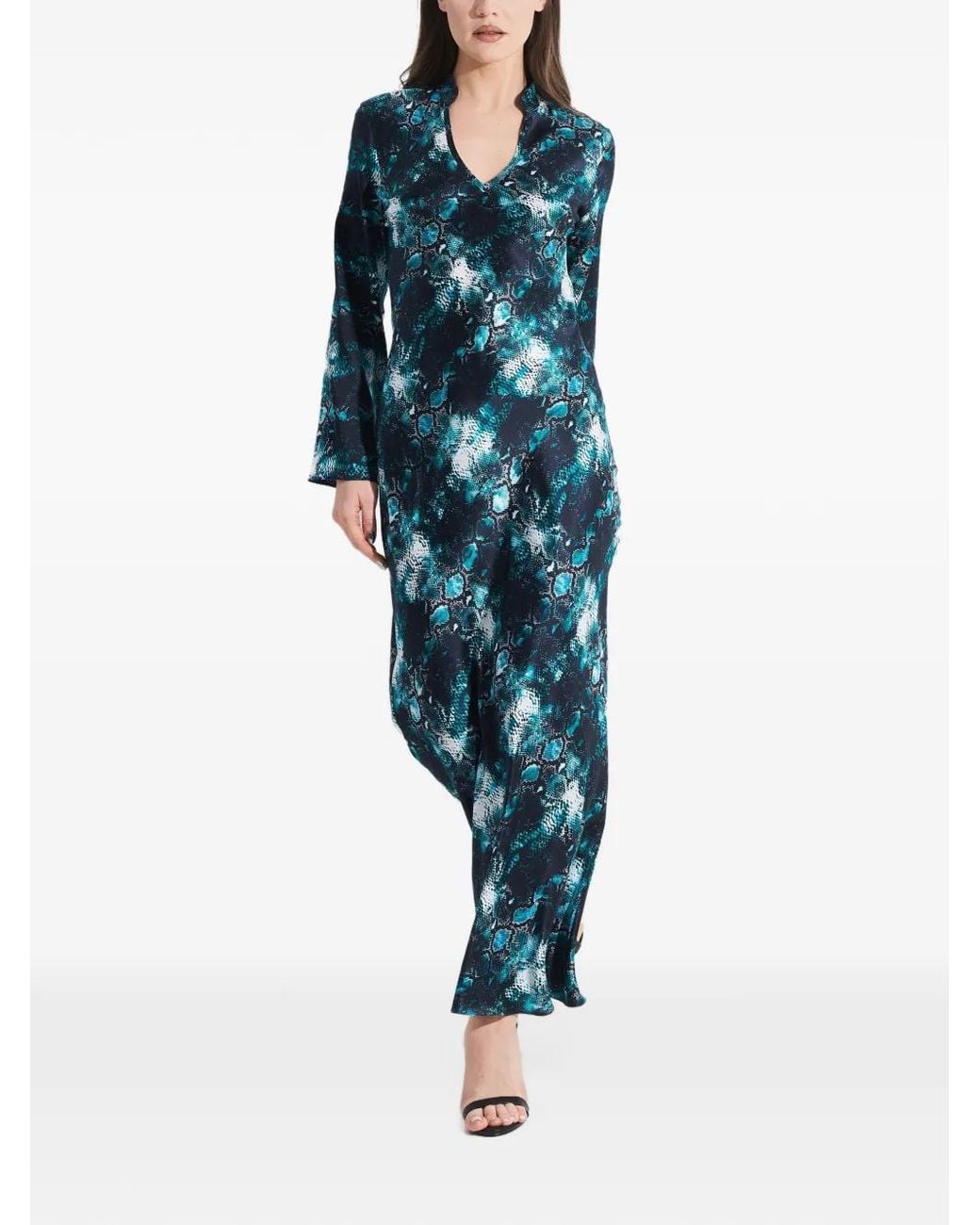 Tessitura Body Couture Blue Snake-Print Maxi Dress