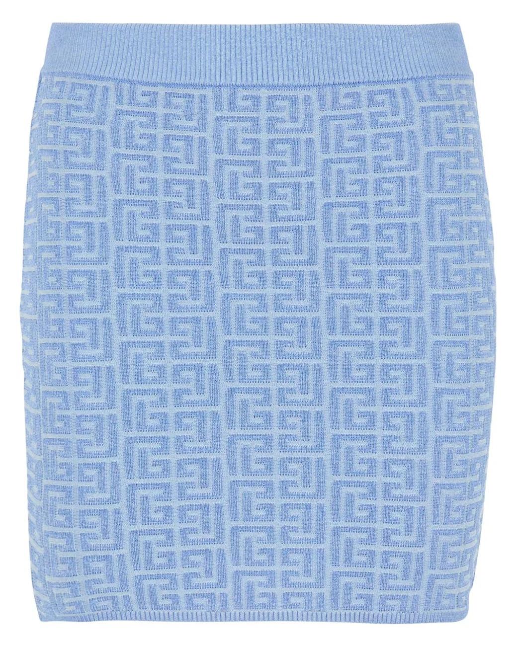 Balmain Short Pb Labyrinth Knit Skirt in het Blue