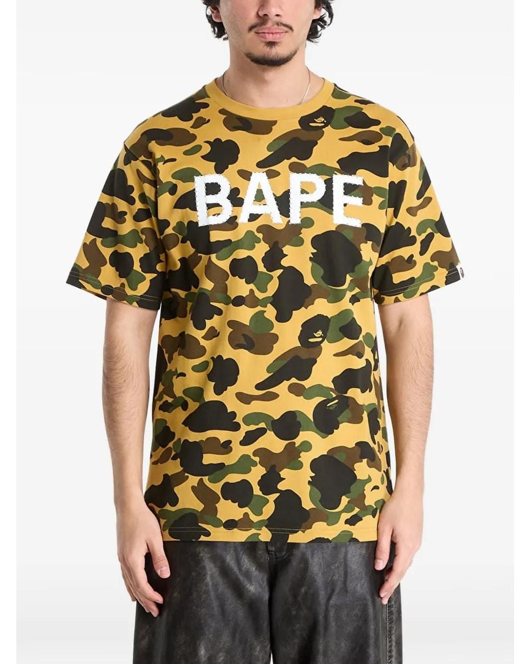 A Bathing Ape Yellow Camouflage Rhinestone T-Shirt