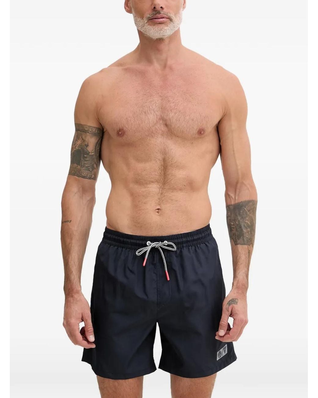 Guess Blue Logo-Patch Drawstring Swim Shorts for men