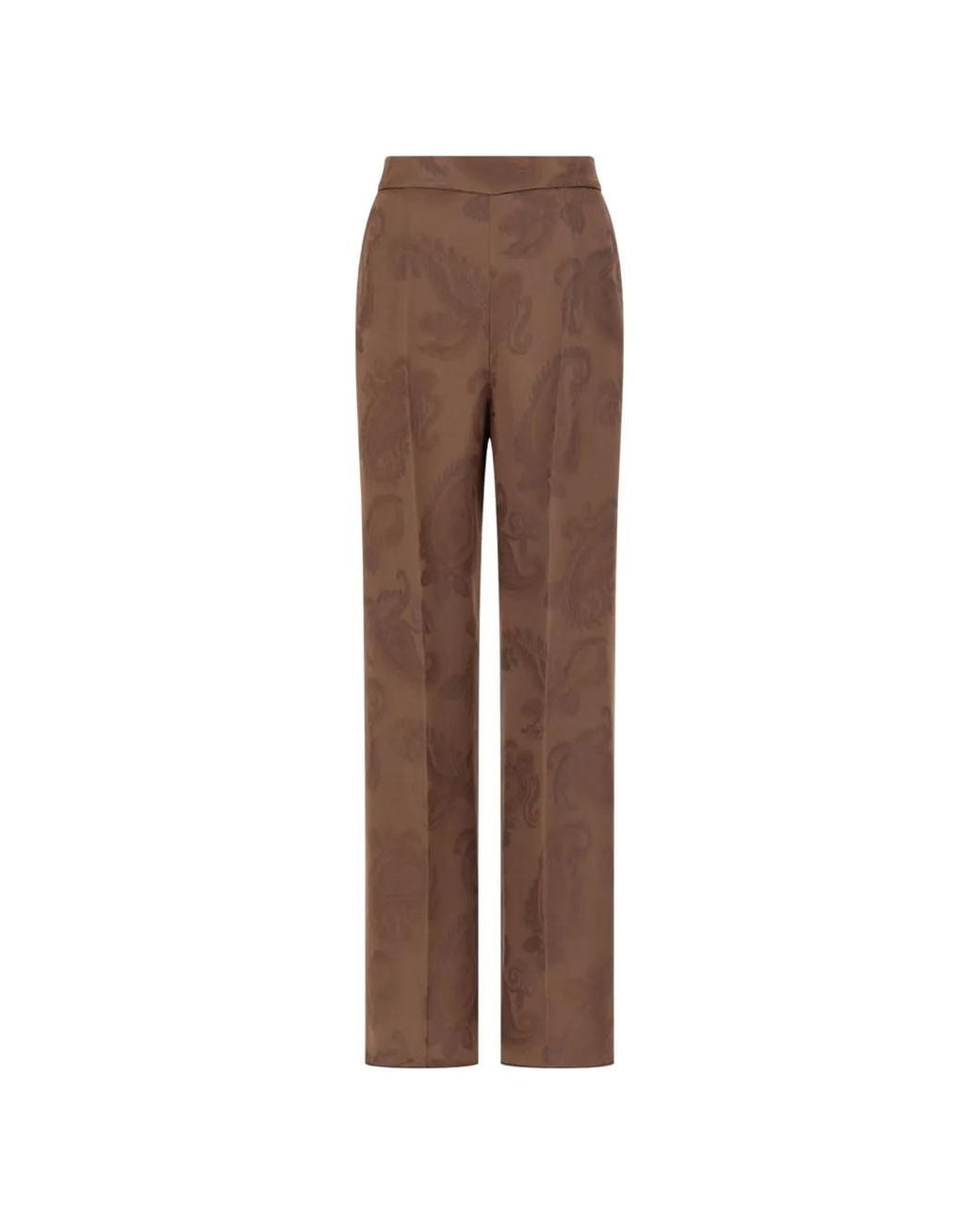 Etro Brown Jacquard Trousers With Floral Paisley Motif