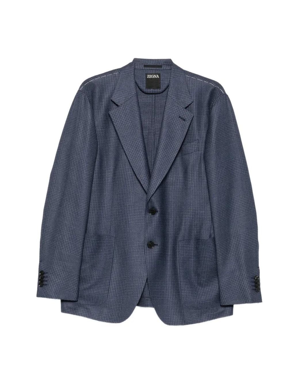 Zegna Blue Check-Patterned Blazer for men
