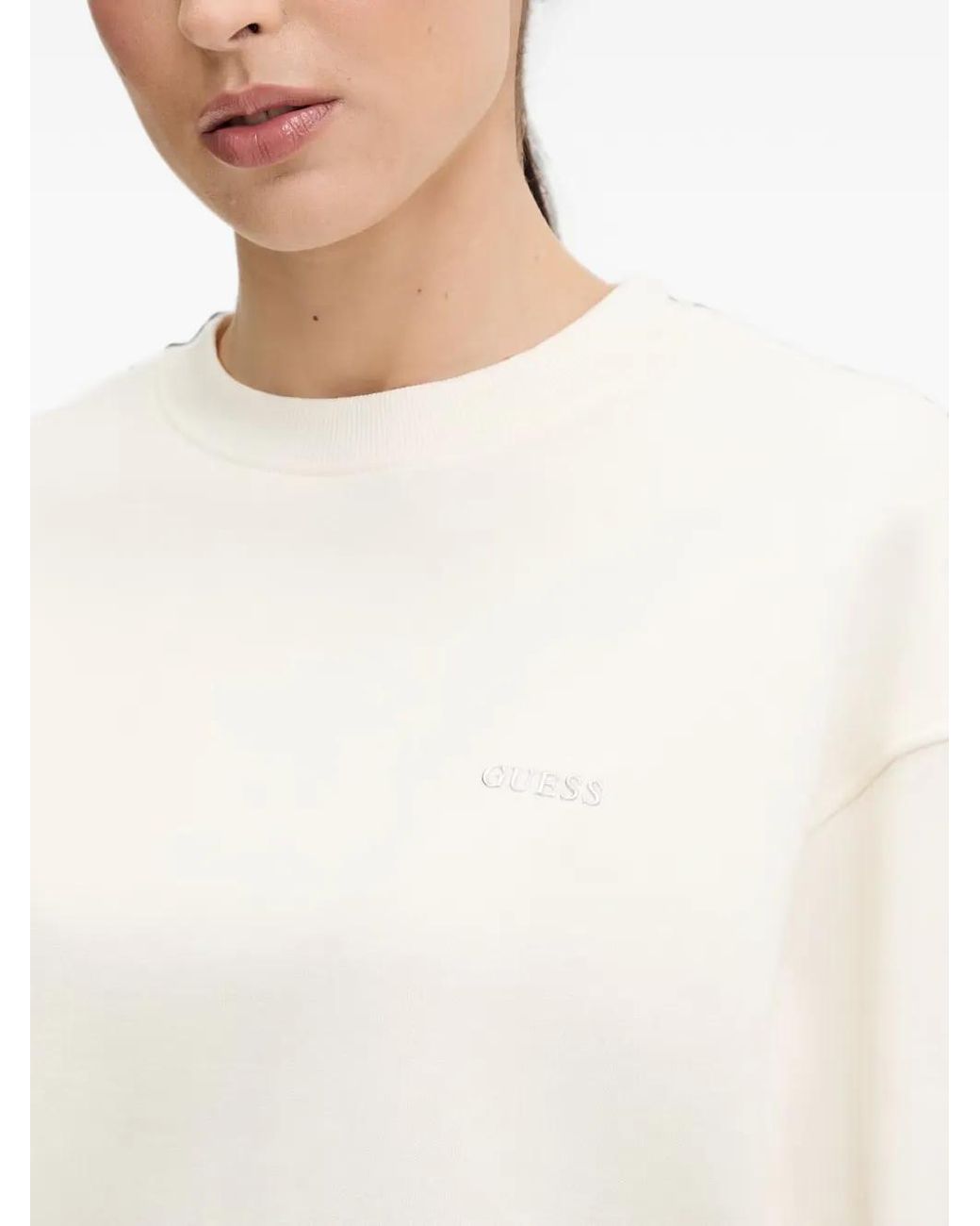 Guess White Nat Logo-Plaque Drop-Shoulder Sweatshirt